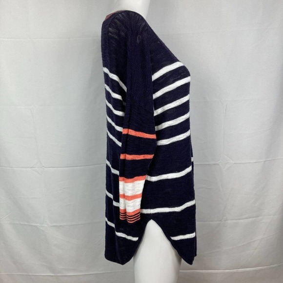 Express Sweater Womens Sz S Navy Blue White Striped Cotton Knit Tunic Pullover - Picture 3 of 9